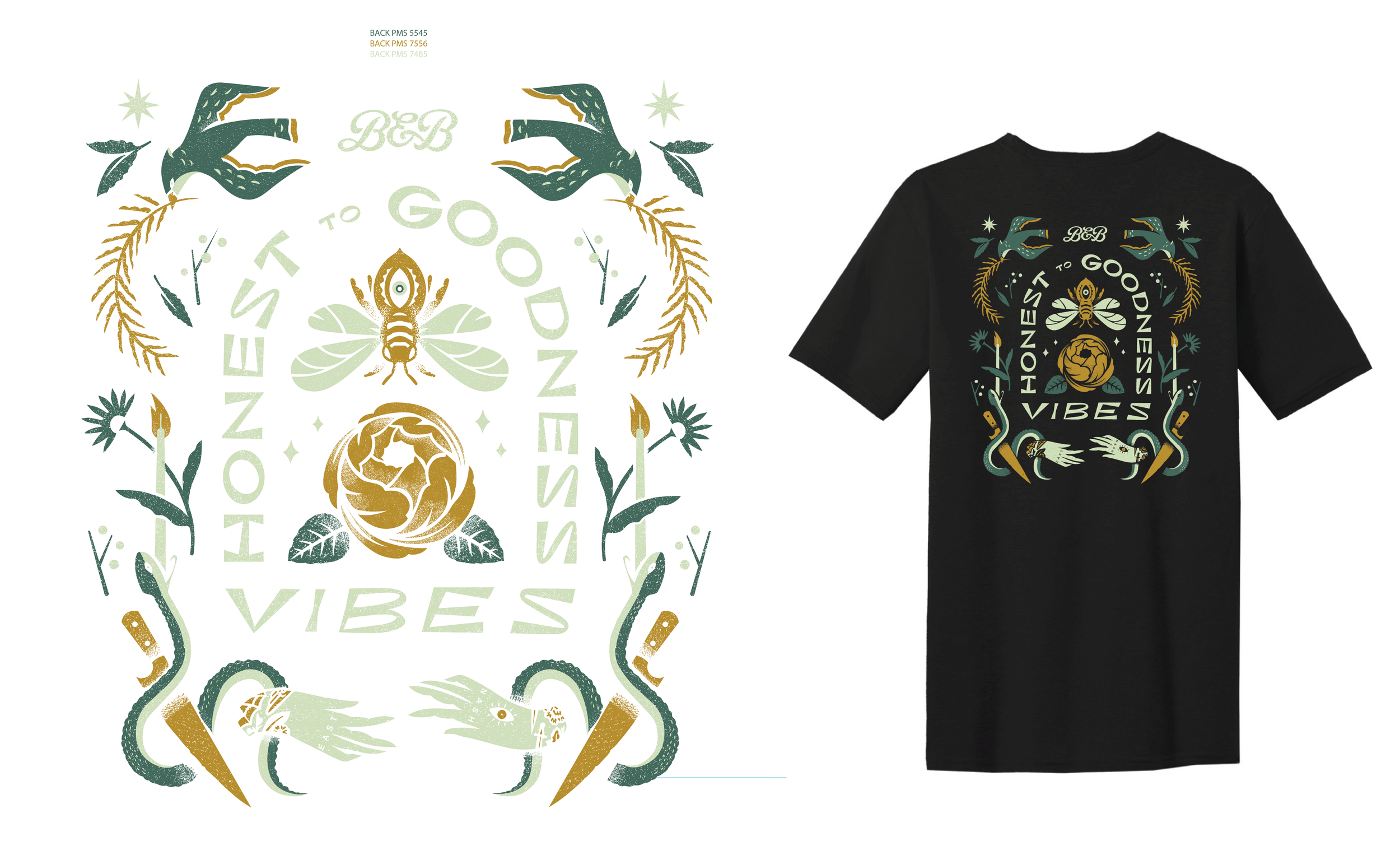 Merchandise created for Butcher & Bee, farm-to-table restaurant in downtown Nashville, TN, 2024.