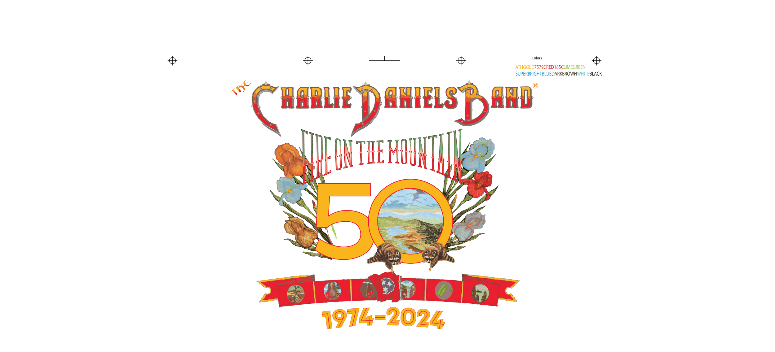 Charlie Daniels Band 50th Anniversary design color separation for the screen printing process, Charlie Daniels Band official merchandise line, 2024.