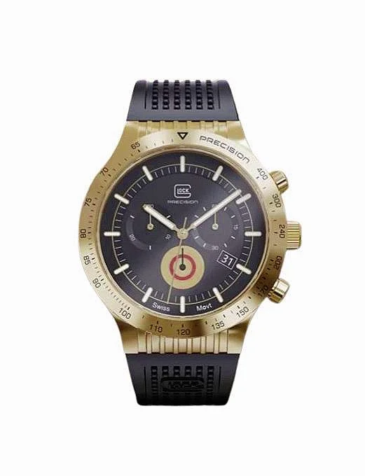 Glock Watch - Khaki Steel Case - Black Silicone Band - Swiss Movement