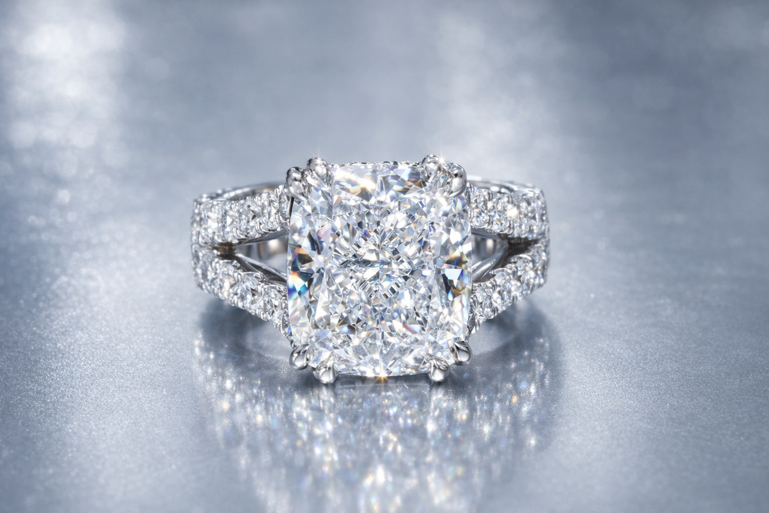 Cushion cut 6 carat lab diamond engagement with pave in white gold.png