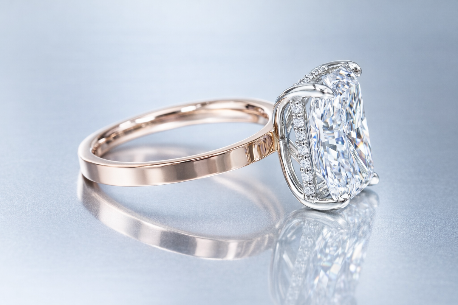 Radiant Lab Diamond 18K Rose Gold Hidden Halo .png