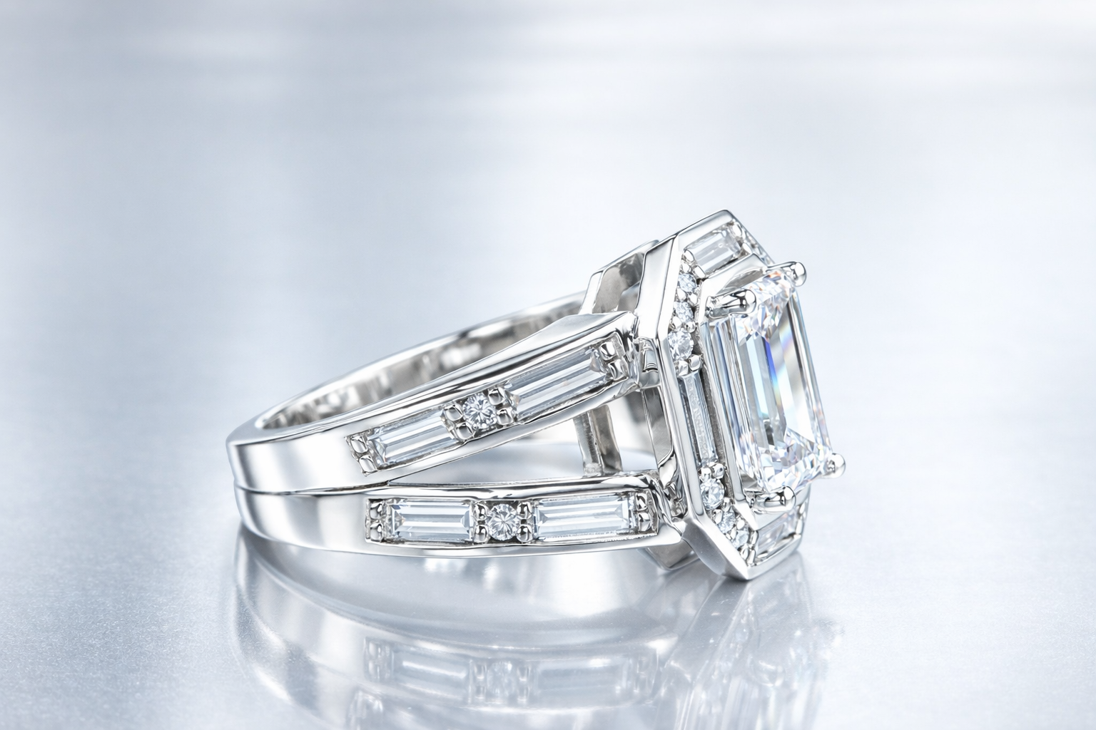 Emerald Cut Lab Diamond with Baguttes.png