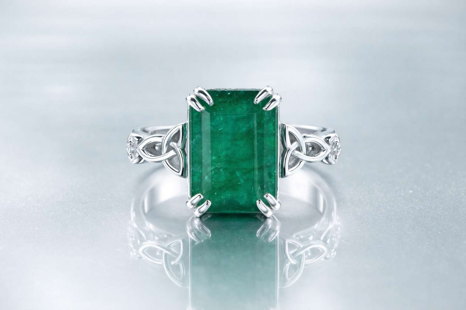 Emerald and Diamond Trinity Knot Ring .png