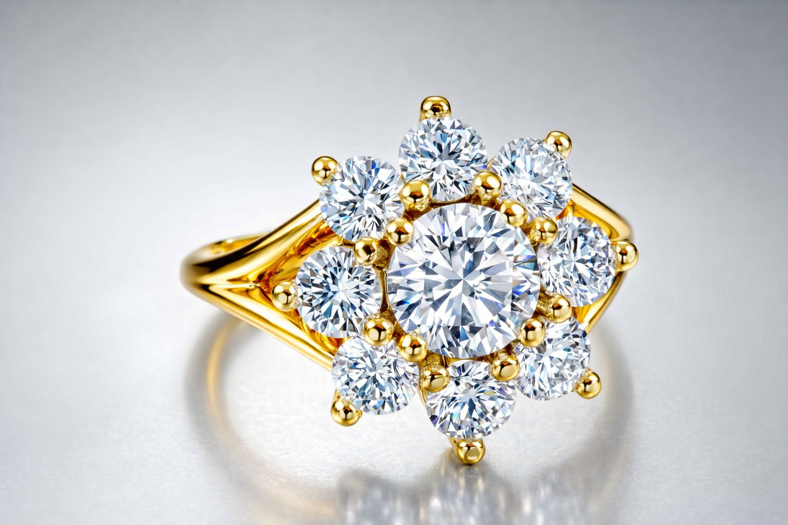Floral Cluster Diamond 18K  Cocktail Ring in yellow gold