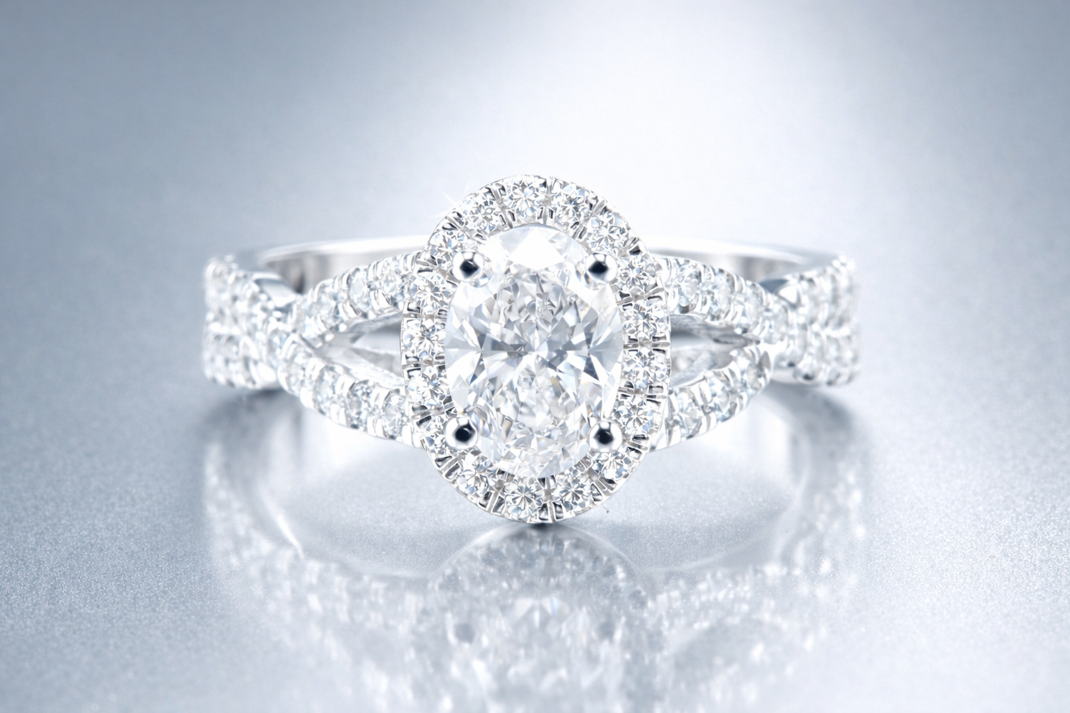 "Love Story" - Oval Shaped Moissanite Ring, Center Stone 1.52 ct - 8x6 mm