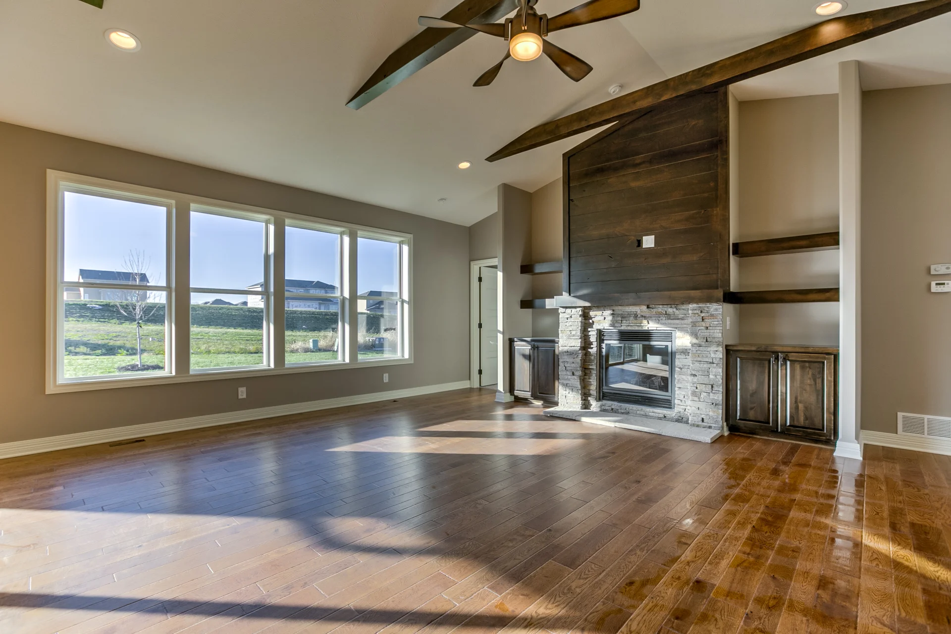 Shiplap-alder wood-above-fireplace