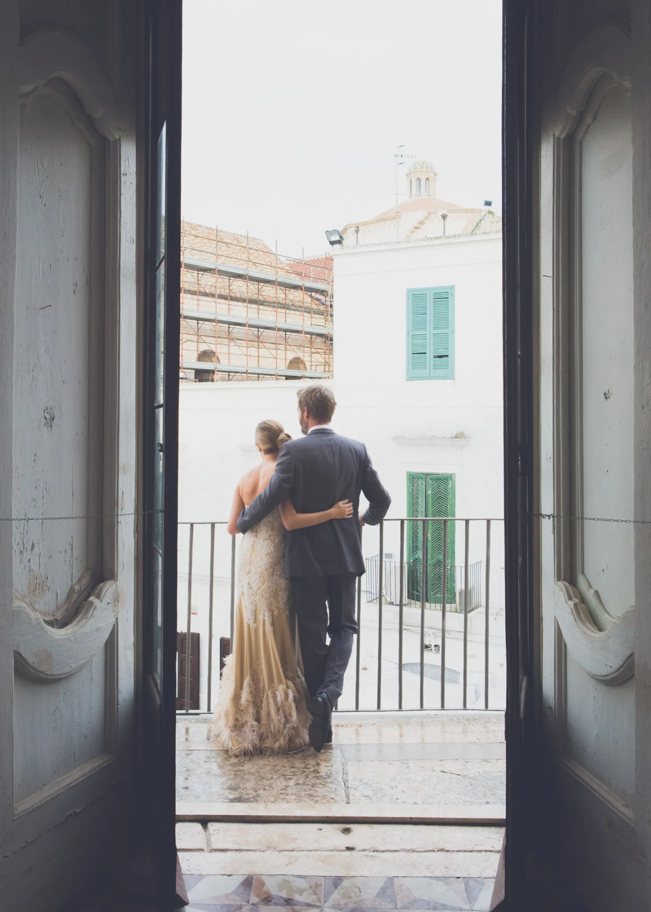 ostrich feather hem wedding dress