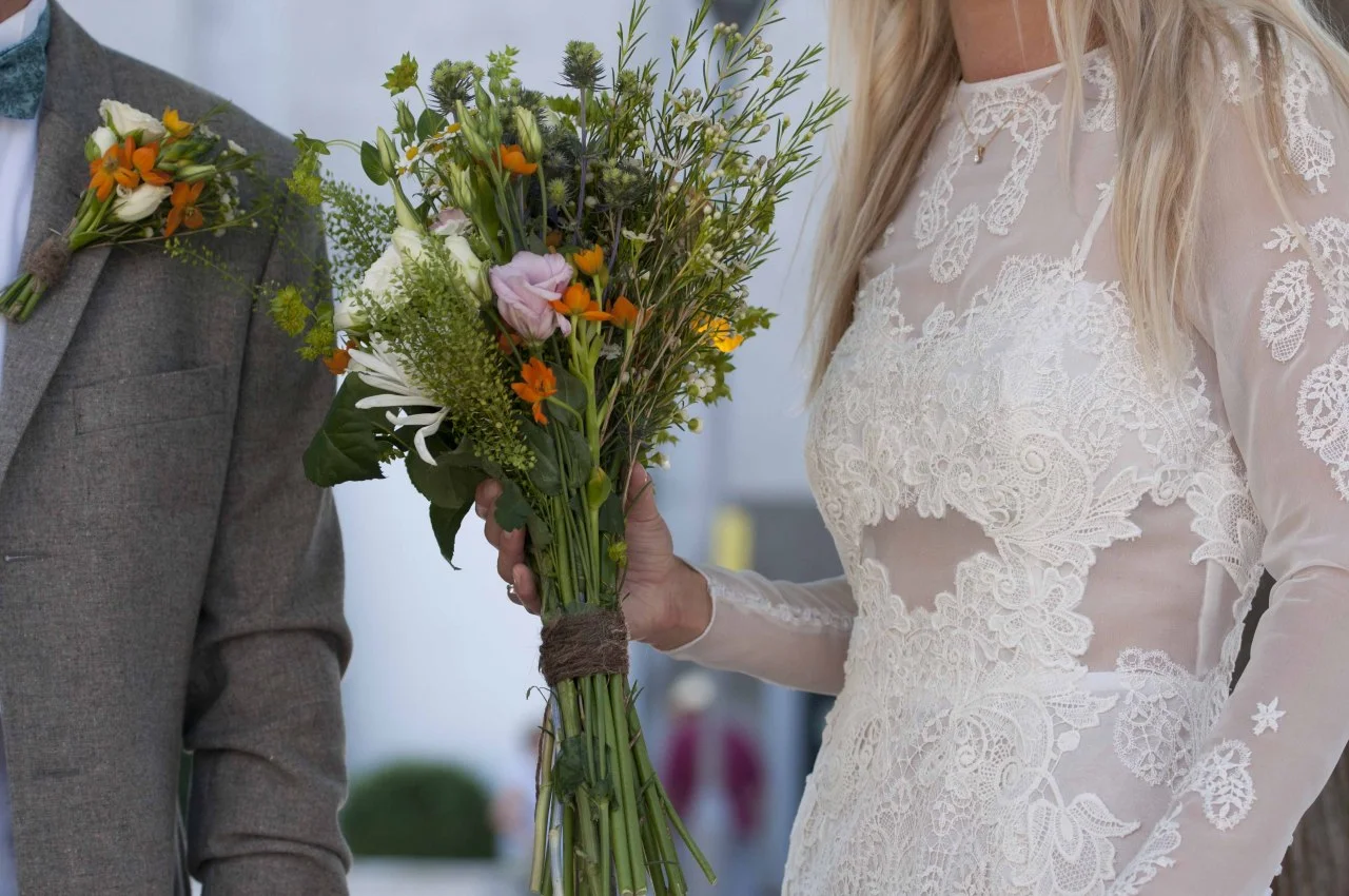 sheer geometric lace wedding dress