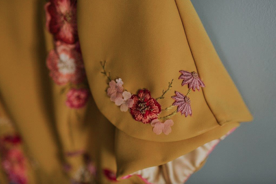 Yellow indian wedding dress pink floral