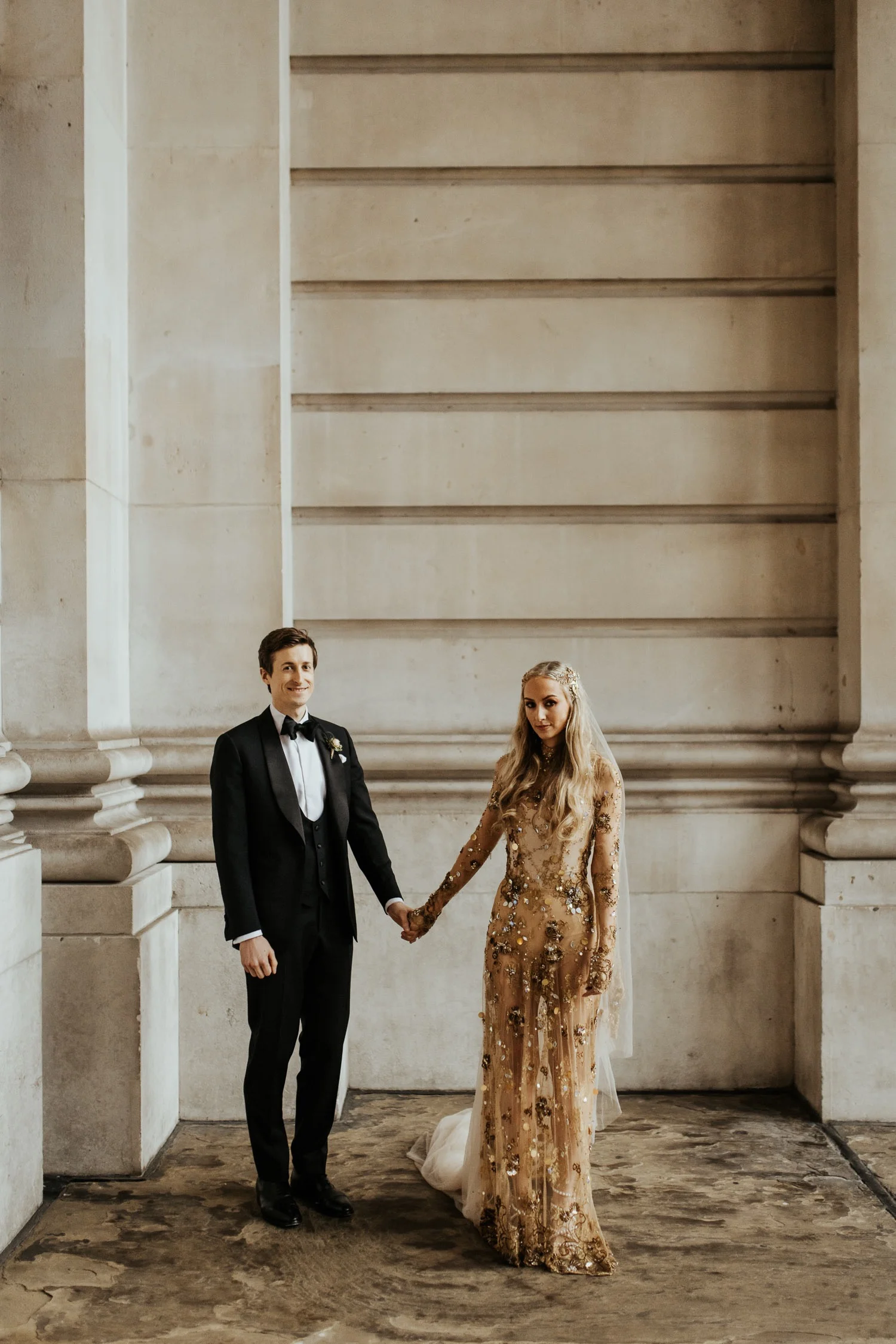 gold lace and crystal wedding dress