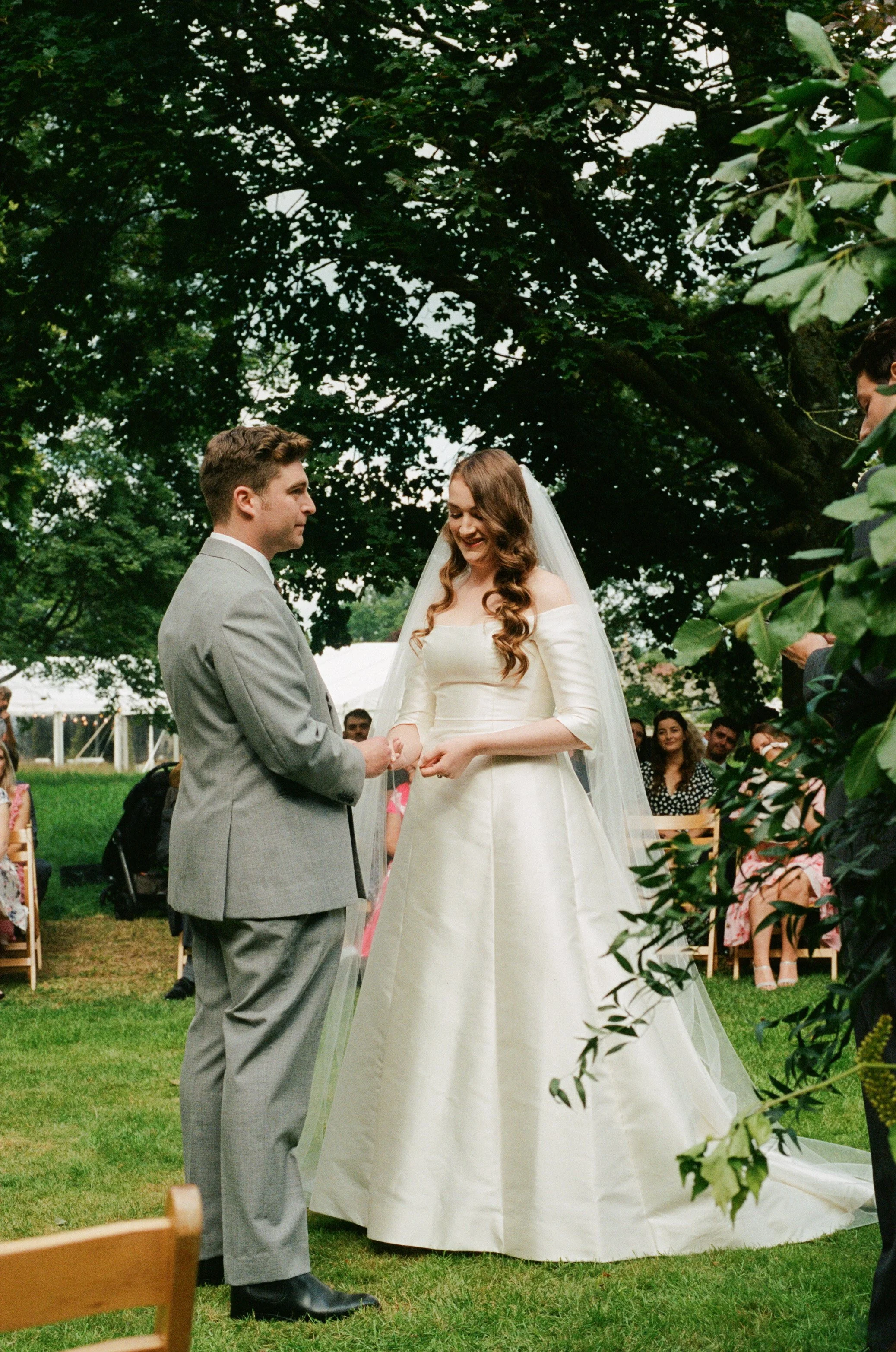 Off-Shoulder Silk wedding Ballgown