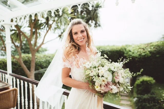 Feminine Pink feather wedding dress