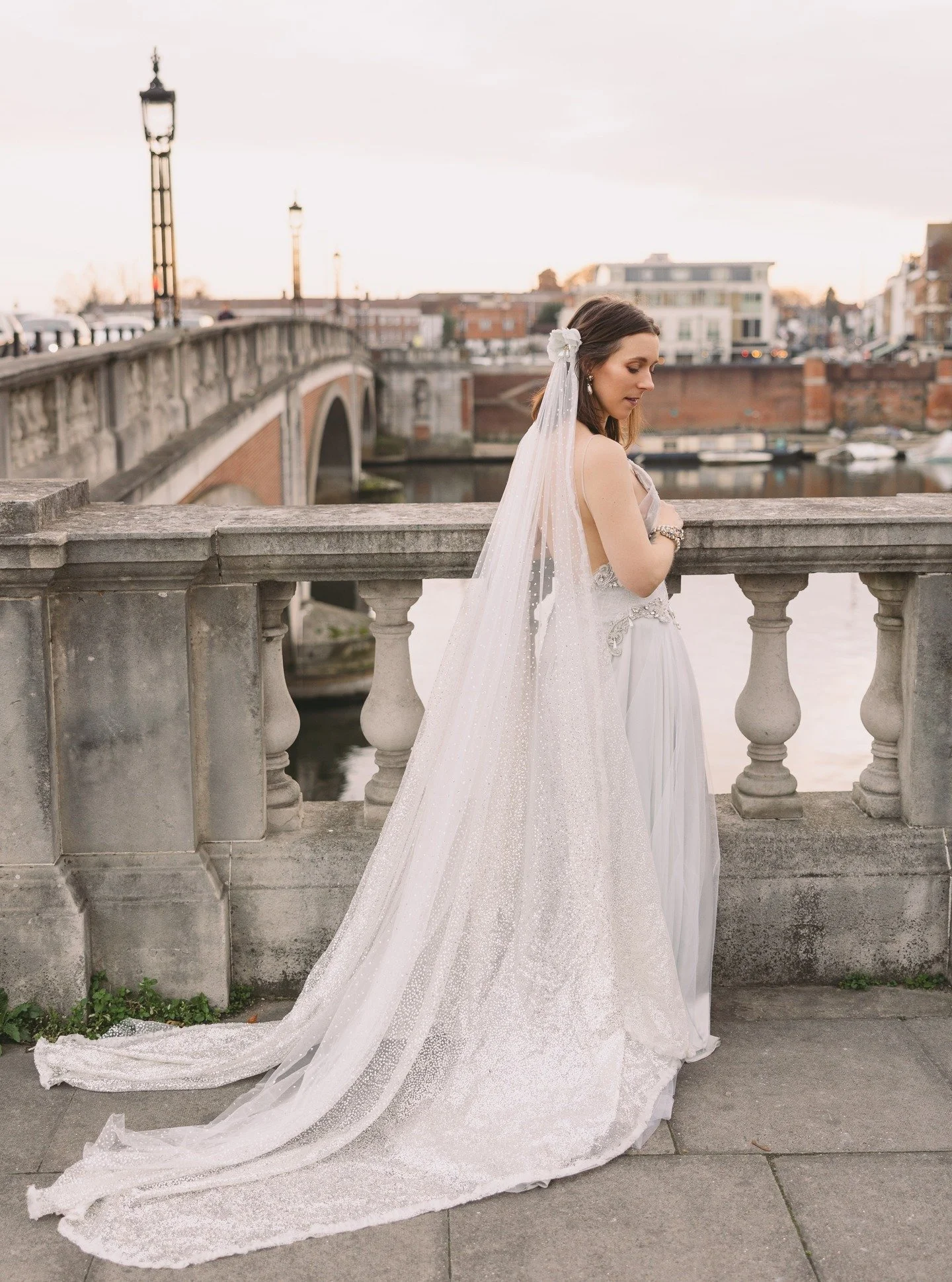 Stepping into my own wedding dress -layers of blue silk hidden beneath a cascade of glittering tulle, flowing hip panels, and embroidered with vintage beads, diamantes and silver lace stitched to create a family heirloom.
⠀
Finished with an ombr&eacu
