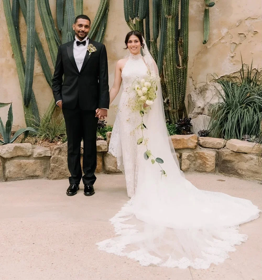 For those asking - YES! She&rsquo;s a real bride! 

As a designer herself, Elif put so much consideration and intention into every element of her wedding, including of course her dress.

A halter neck in delicate Raschel lace, appliqu&eacute;d with F