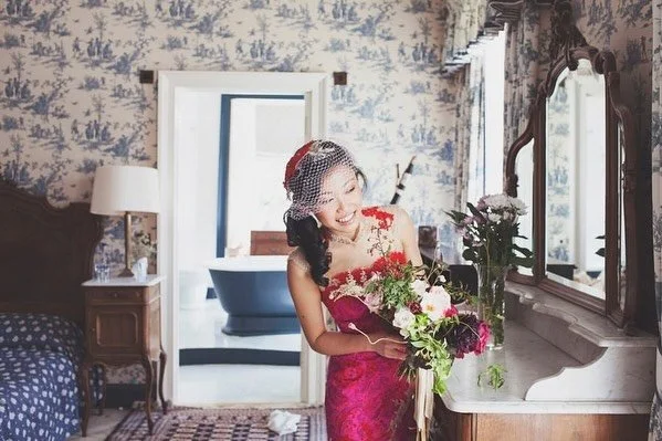 Xīnni&aacute;n hǎo to all celebrating Chinese new year.

In this photo Kelly chose to adapt her mother&rsquo;s own screen printed wedding dress which was originally a sun dress style. (See previous post for similar project).

The original silk is pin