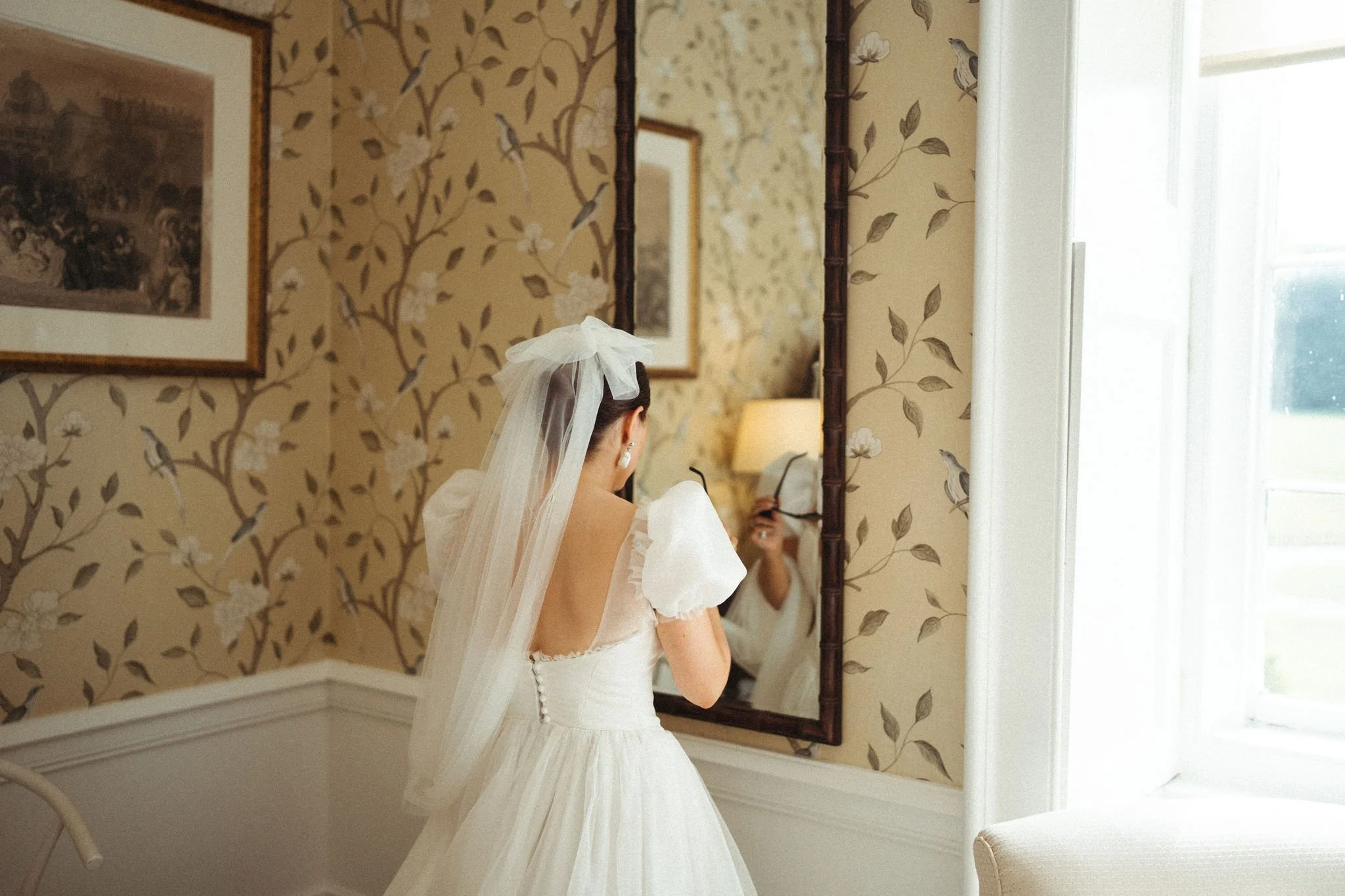 Organza wedding dress with puff sleeve by wilden london bespoke wedding dress designer