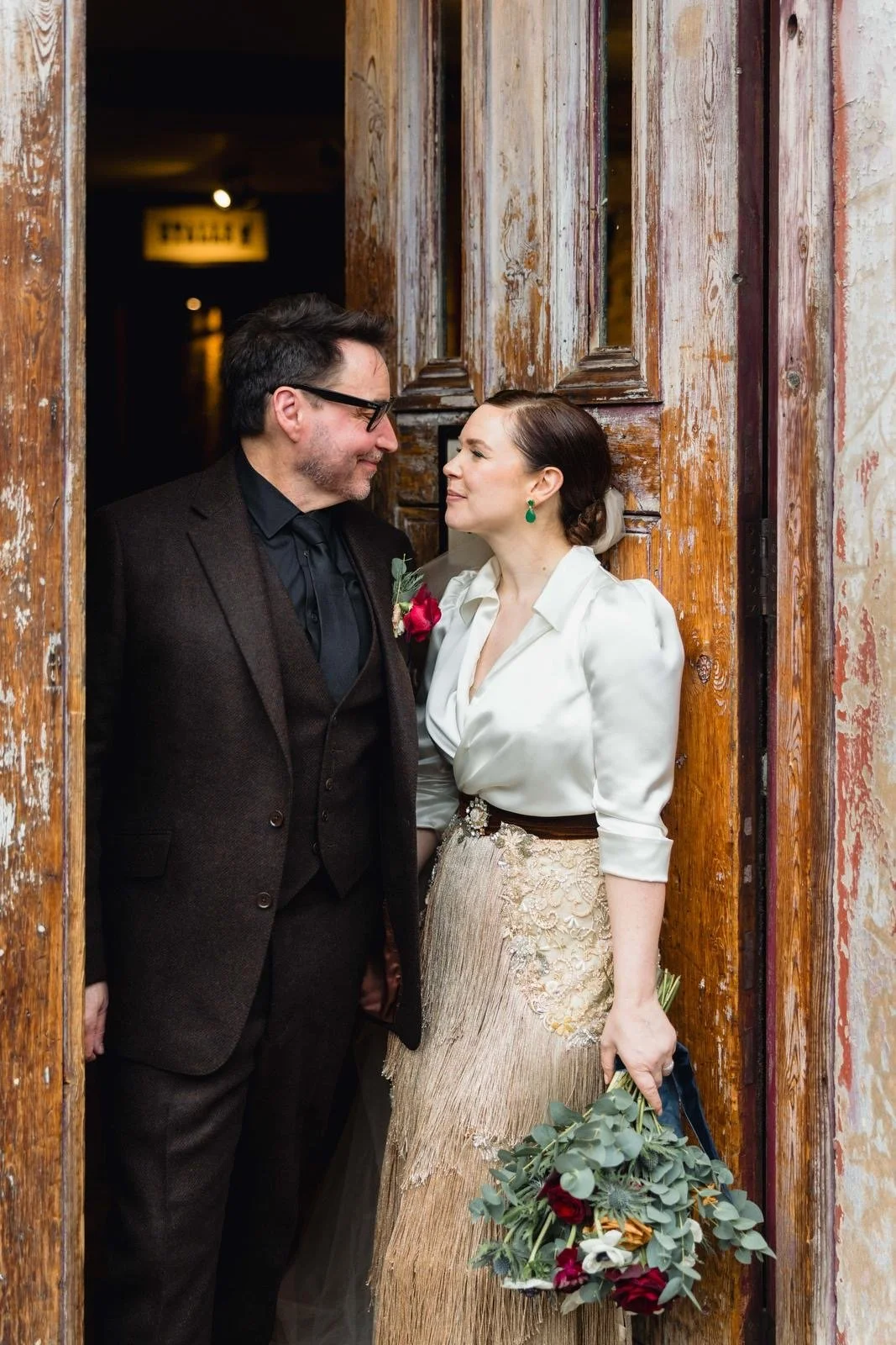 Bead Embellished lace and Fringing Wedding Dress with Silk Blouse