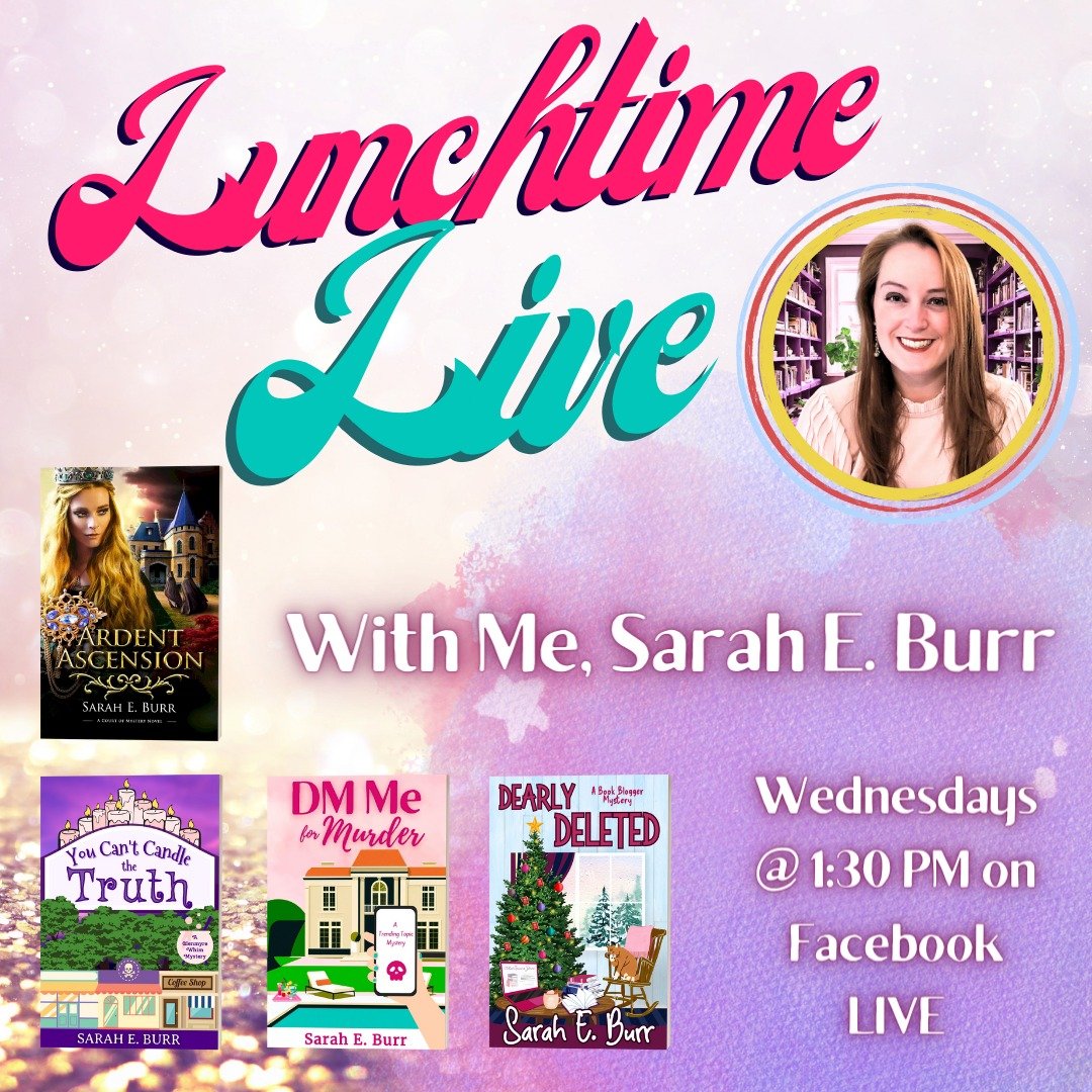 You know the drill, folks! Today is another Lunchtime Live over on Facebook! Join me on my author page at 1:30 PM EST for our weekly chat about cozies, writing, books, and more.

I'll be talking today about the favorite crimes I've written in my book