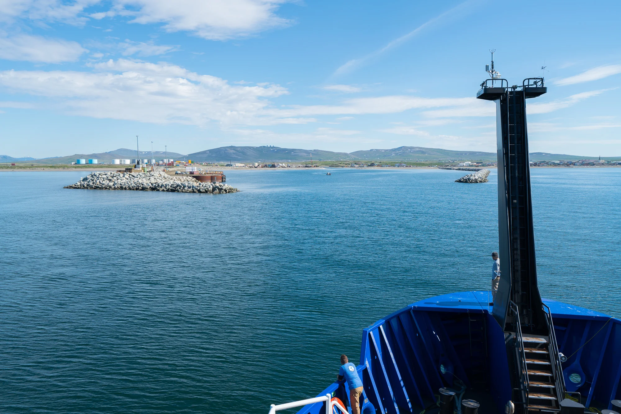 Pulling into Nome harbor. Photo credit: Andrew McDonnell