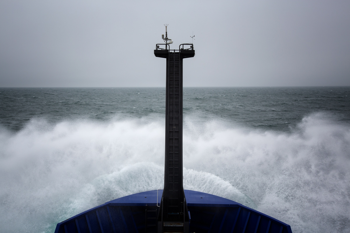 View from the bow after the wind and sea state have picked up in recent days. Photo credit: Brendan Smith