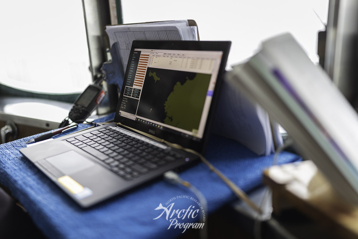 Laptop display of bird sampling south of Norton Sound. Photo credit: Brendan Smith/NPRB