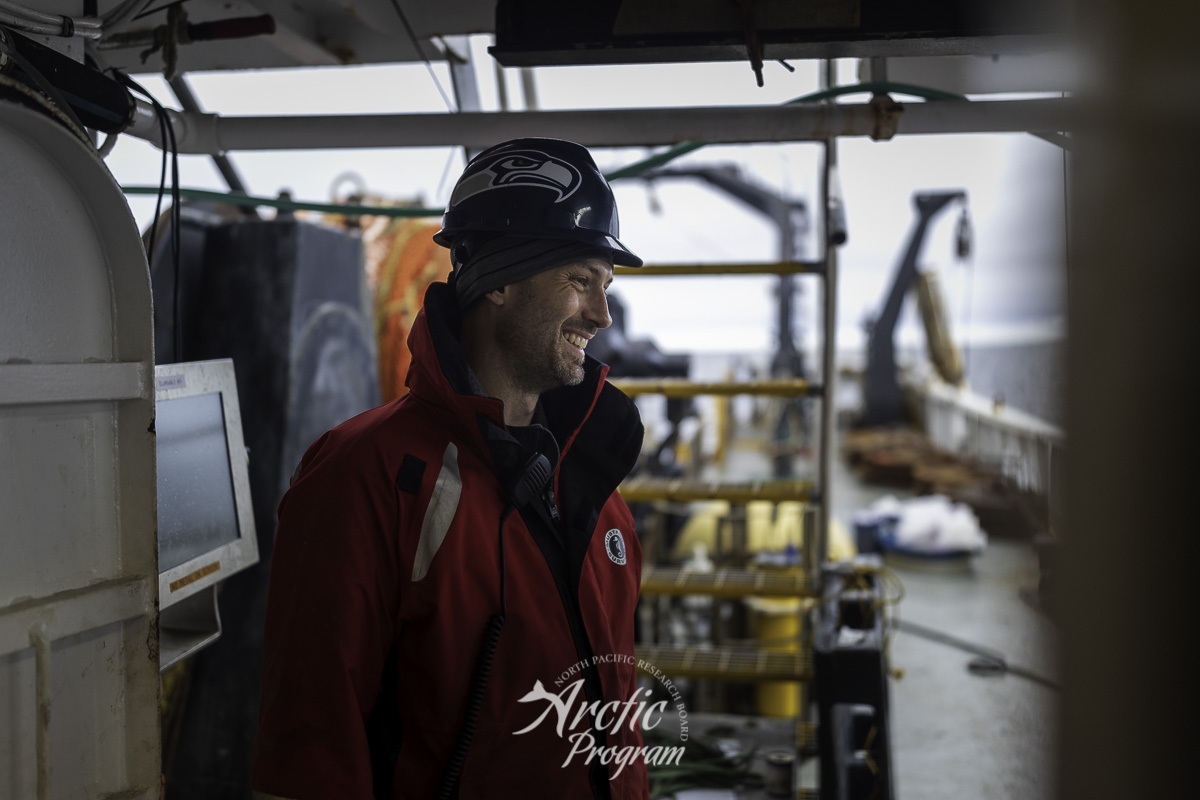 Chief Scientist Ryan McCabe takes a short break to joke with Pete Shipton (off-camera) after a long day of research operations. Photo credit: Brendan Smith/NPRB