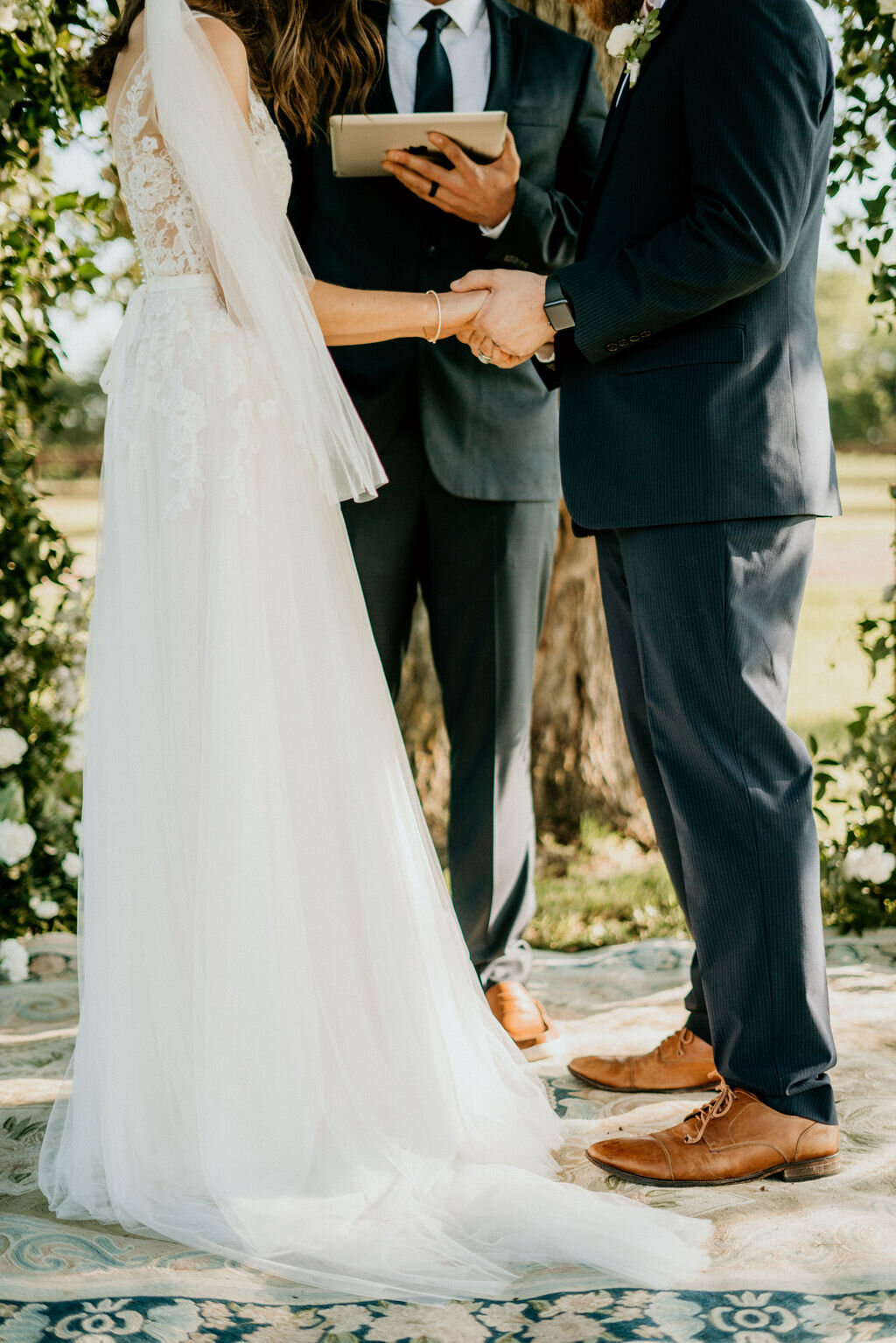 Ranch-Style Micro Wedding Bride and Groom holding hands