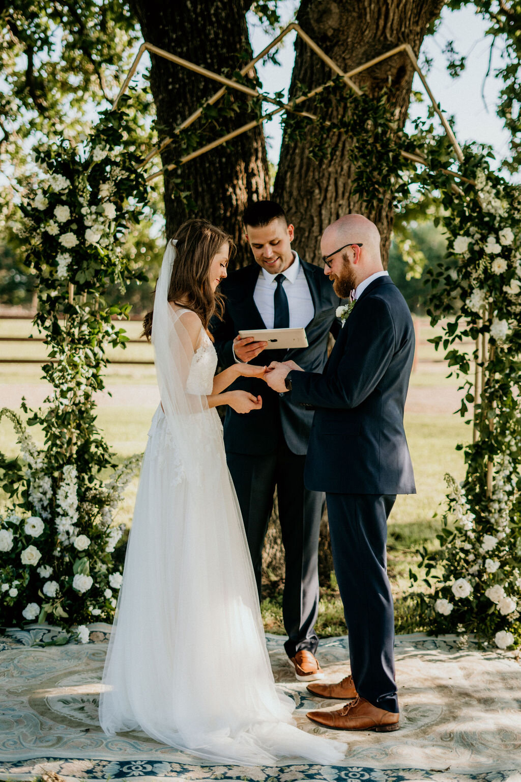 Ranch-Style Micro Wedding bride and groom exchange rings