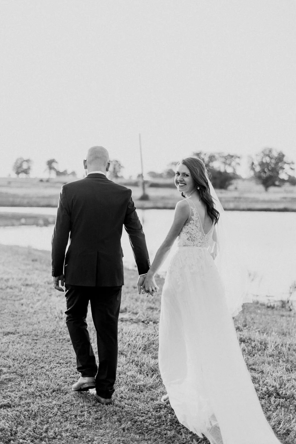 Ranch-Style Micro Wedding bride and groom walking