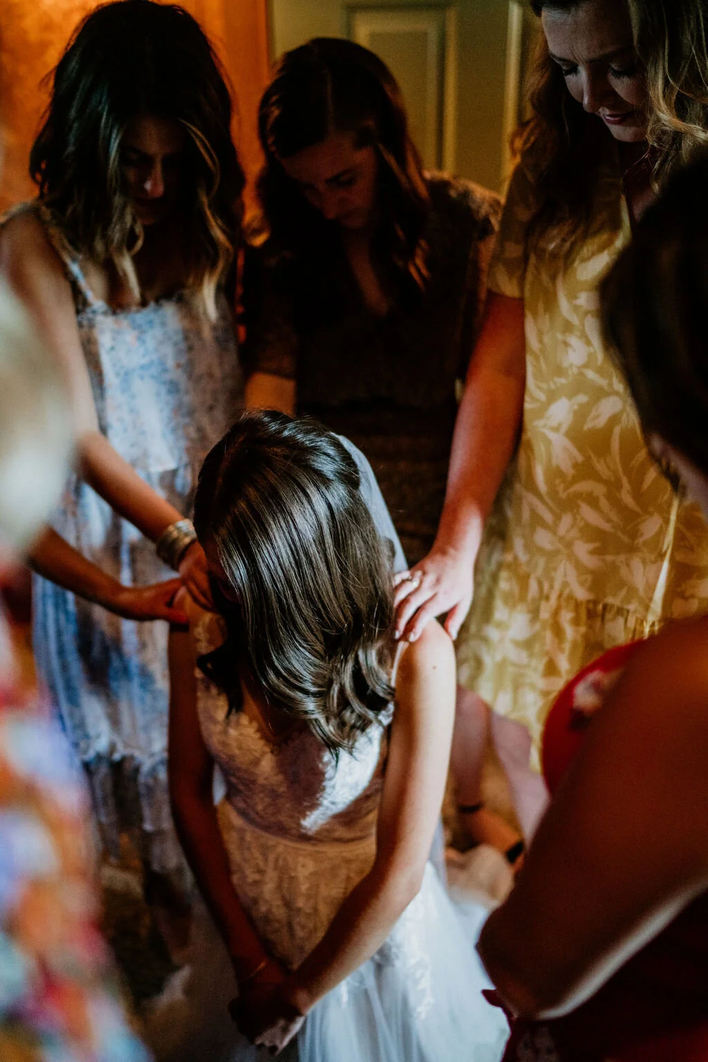 Ranch-Style Micro Wedding Praying for Bride