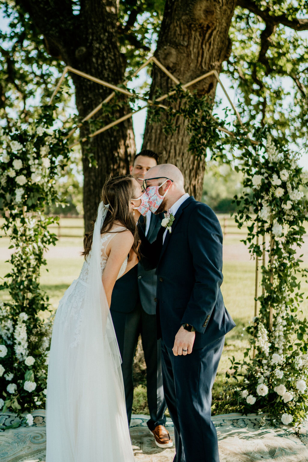 Ranch-Style Micro Wedding Bride and Groom First Kiss