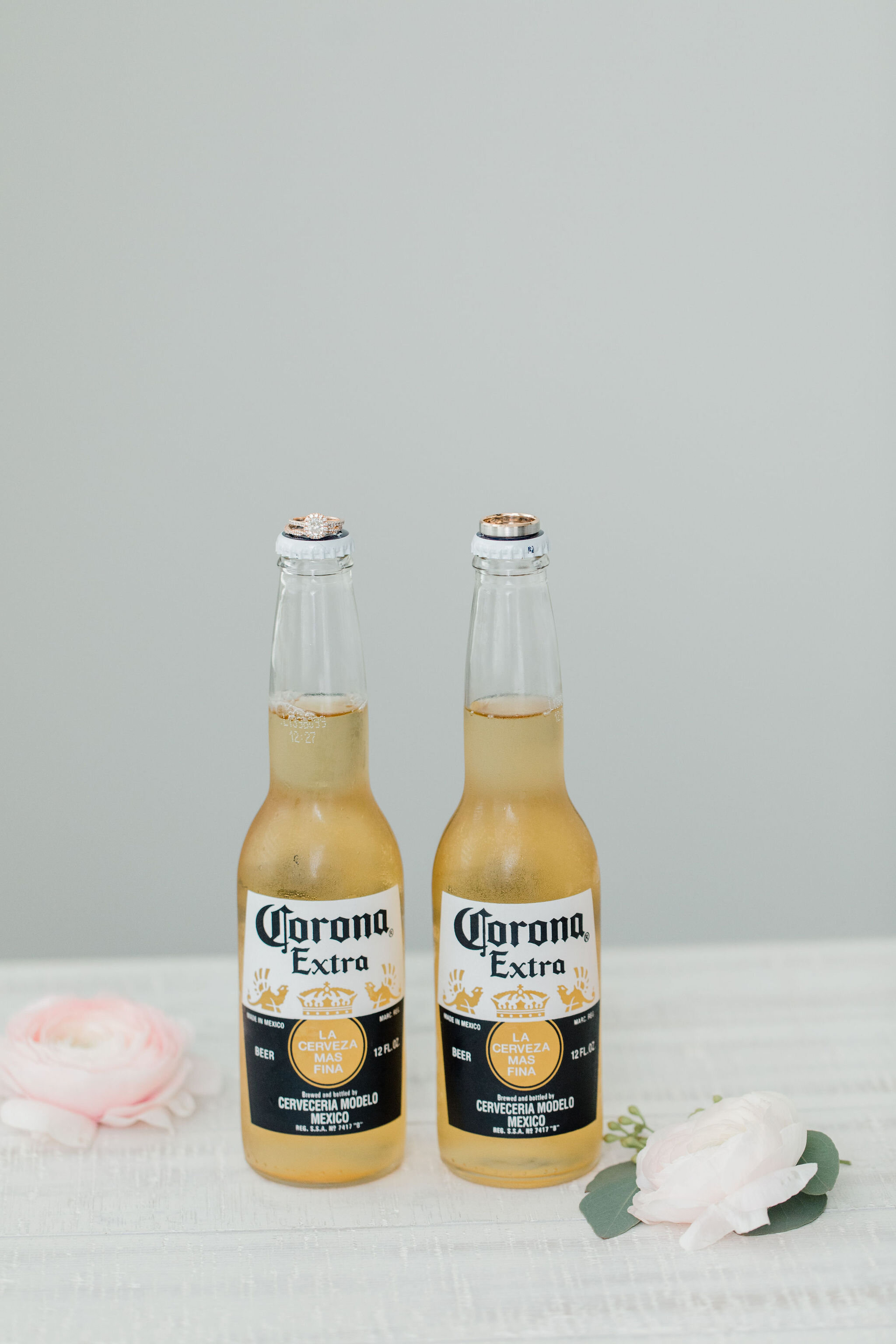 Romantic Micro Wedding rings on Corona bottles