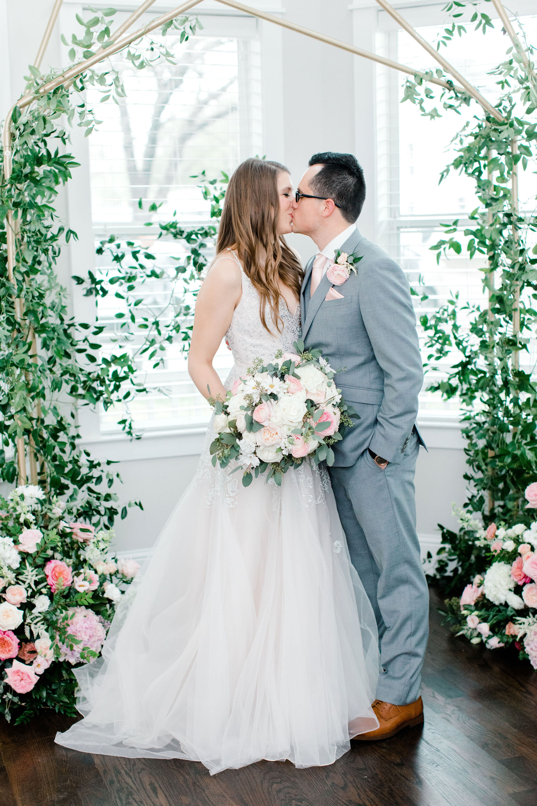 Romantic Micro Wedding Bride and groom kissing