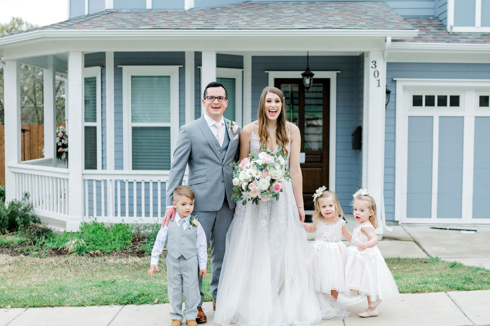Romantic Micro Wedding Bride and groom with ring bearer and flower girls