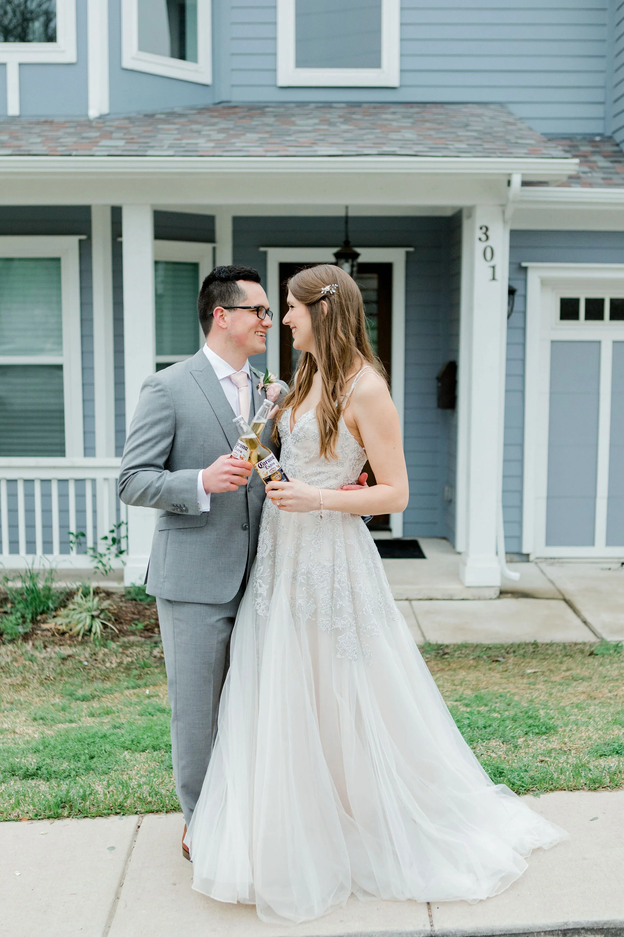 Romantic Micro Wedding Bride and groom cheers