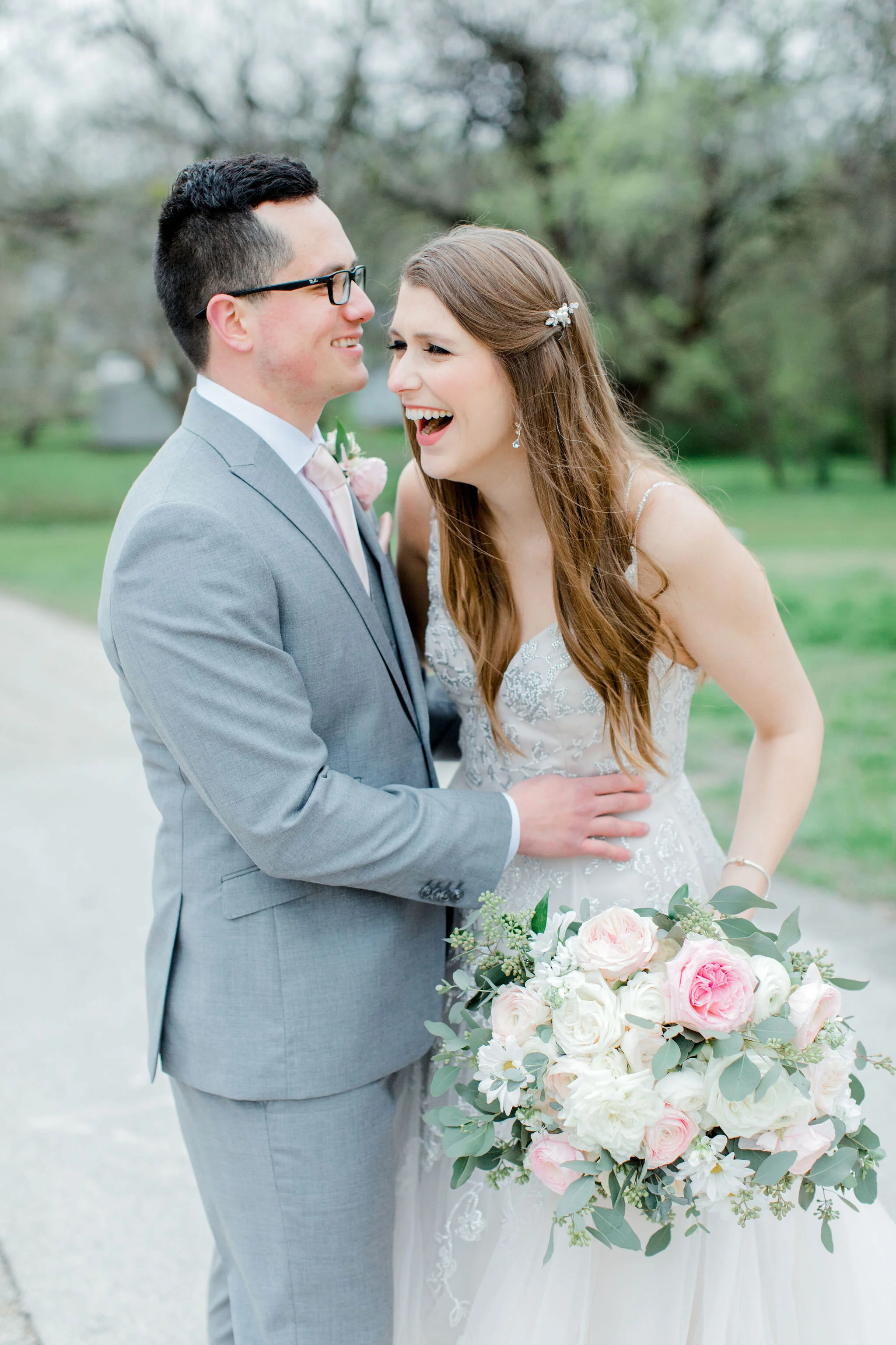 Romantic Micro Wedding Bride and groom laughing