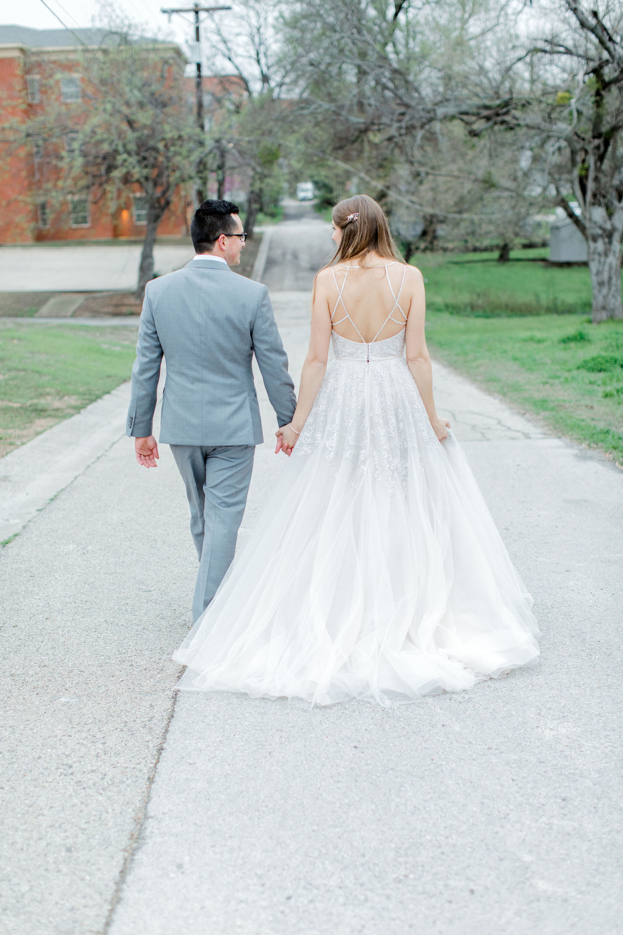 Romantic Micro Wedding Bride and groom walking hoto