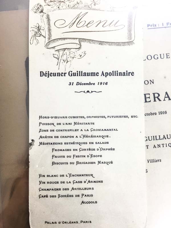 FAMOUS MENUS: GUILLAUME APOLLINAIRE