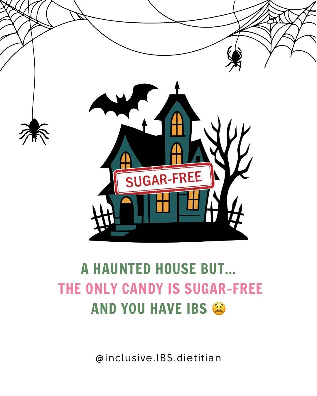 💭 Picture this…You walk into a haunted house and
Cobwebs everywhere. Lights flickering. Spooky music playing.
But wait this isn’t your average haunted house.
It’s the IBS edition 😱
The candy? All sugar-free.
The bathroom? Out