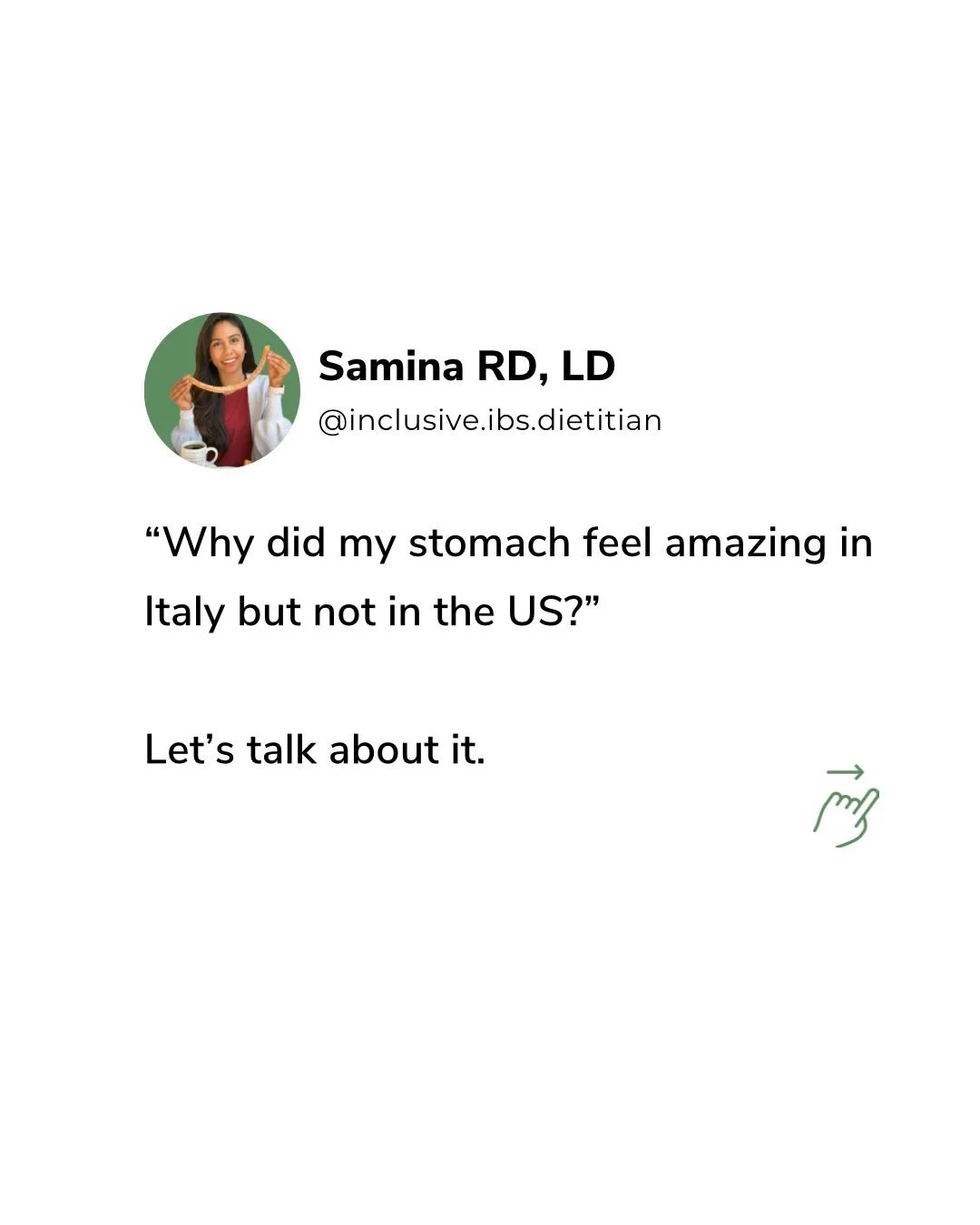 🇮🇹 Ever wondered why your gut felt calm on vacation in Italy, but flares the moment you&rsquo;re back home?

Most people jump to blaming ingredients or assuming food is &ldquo;more clean and non-toxic&rdquo; overseas. 

🍝 But more often than not, 