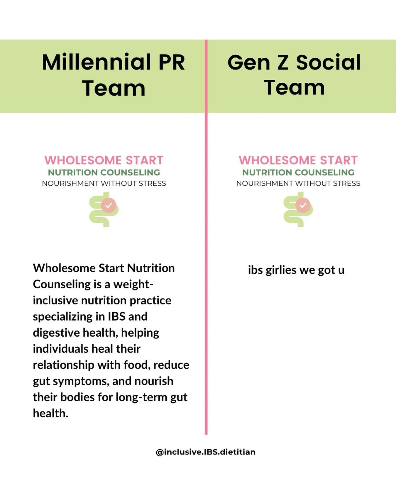 same mission, different group chat energy 

Thanks for keeping me on trend @mshahab 

#austindietitian #millennialvsgenz #ibsgirls #ibsrelief #ibsdietitian