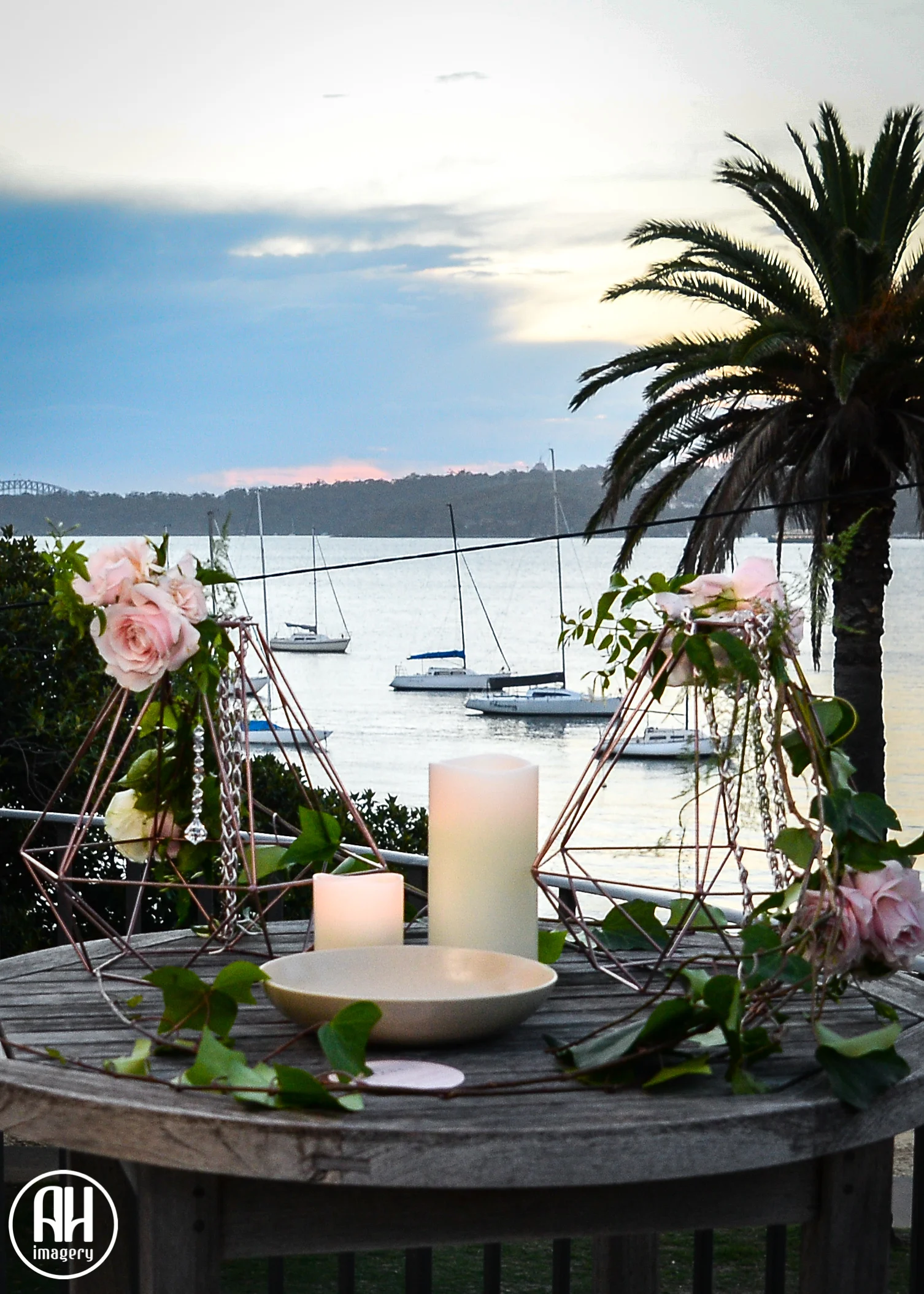 Lanterns overlooking Watsons Bay at Dunbar House Wedding