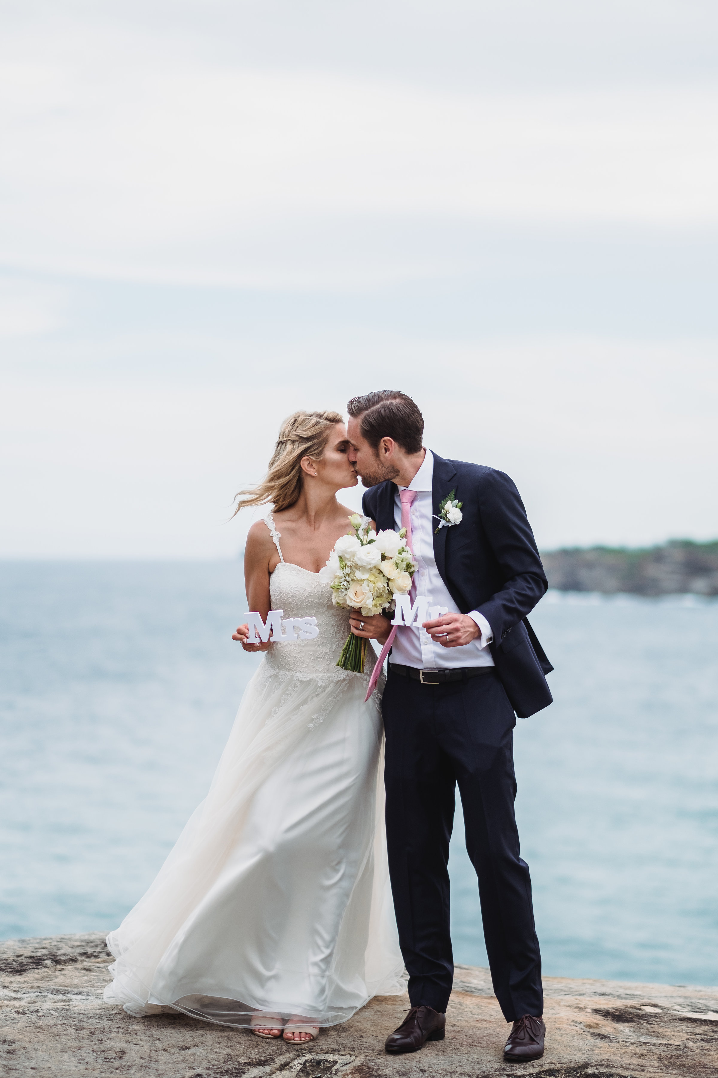 Bride and Groom kissing at their Bondi Beach Wedding