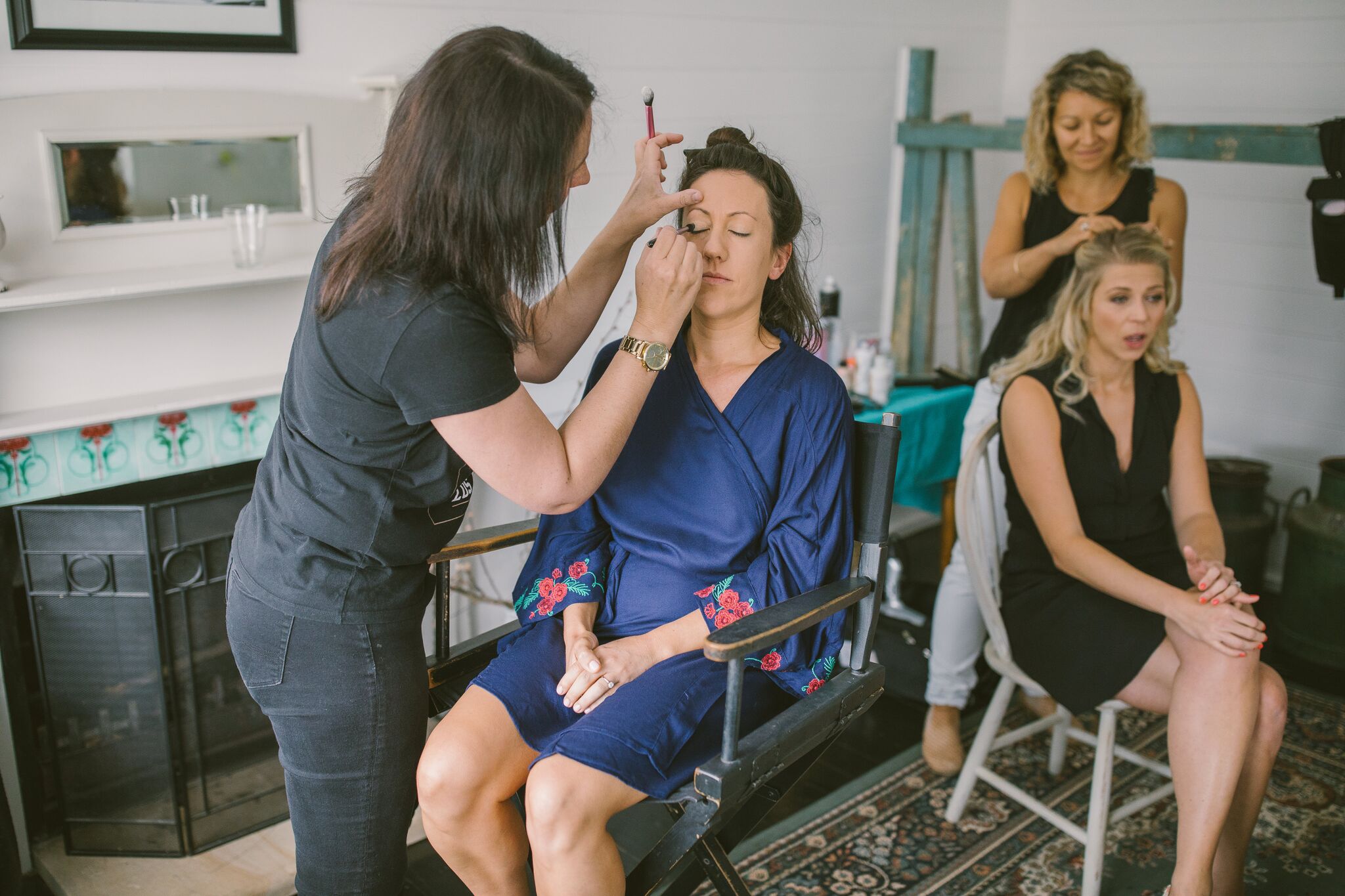 Bride and Bridesmaids getting ready