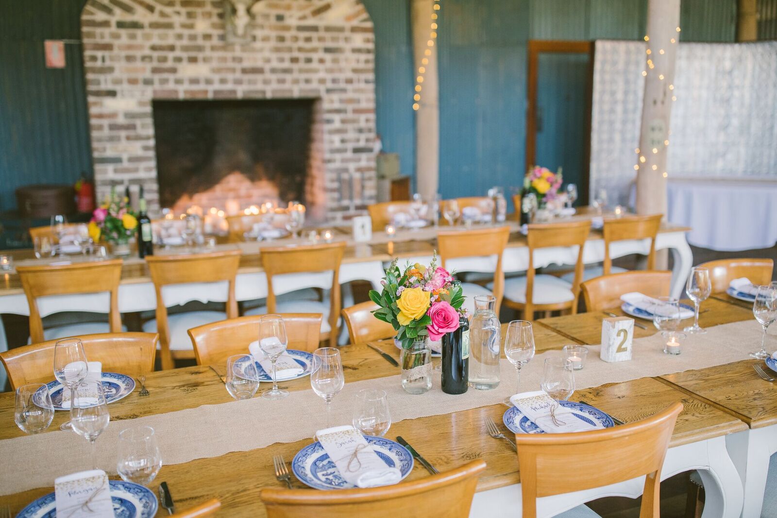 Tables at Mali Brae Farm set up for a wedding