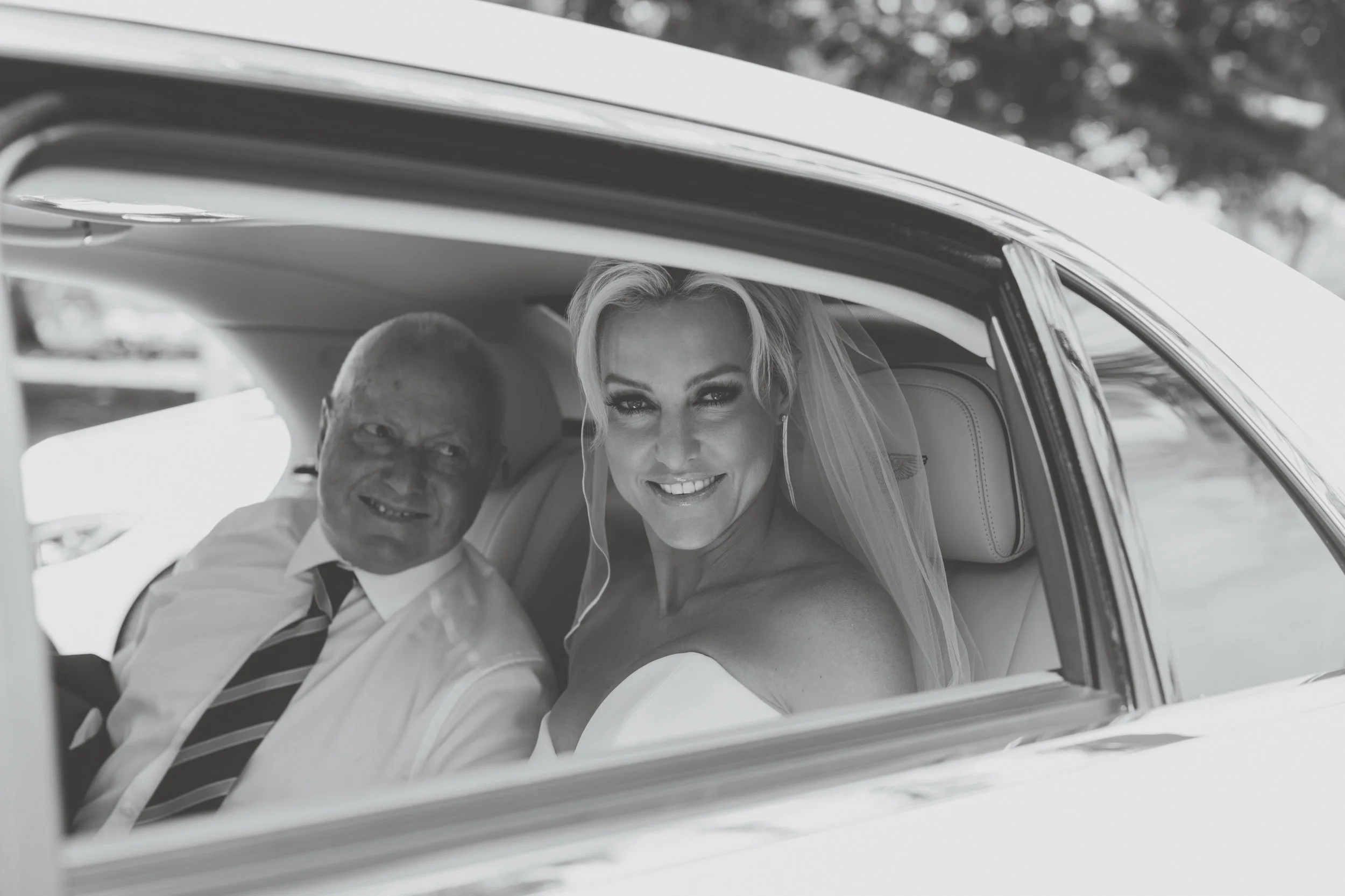Bride Natalie Lowe arriving at Balmoral Wedding Ceremony