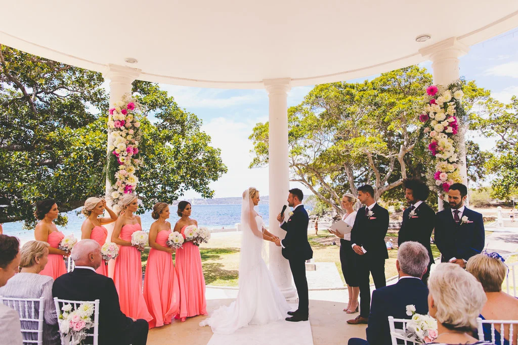 Wedding Ceremony at Balmoral Rotunda with Bride, Groom, Bridesmaids, Celebrant and Guests