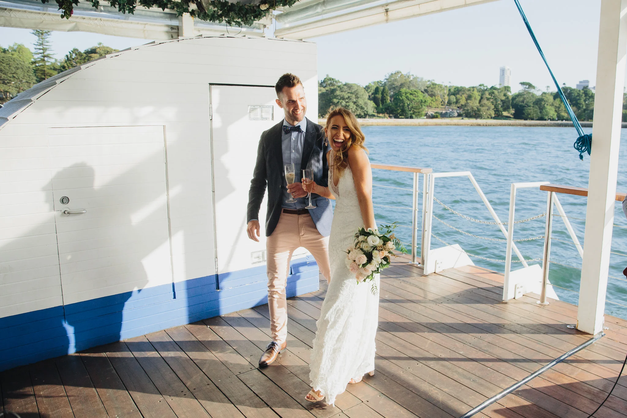 Bride and groom at their wedding on The Island Sydney Harbour