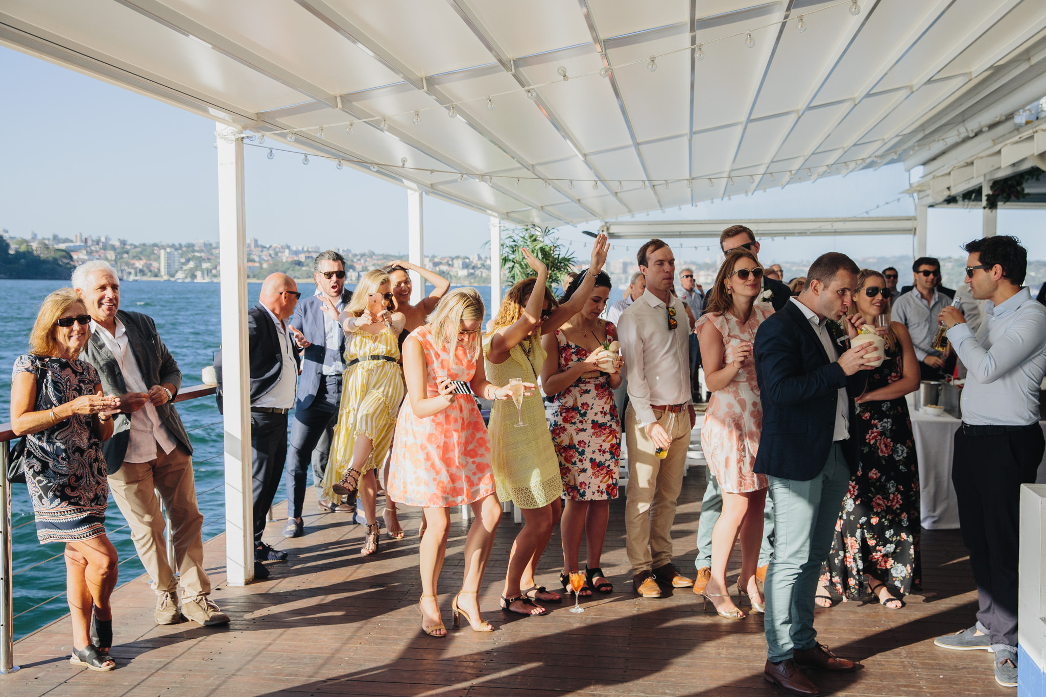 Wedding guests onboard wedding at The Island Sydney harbour