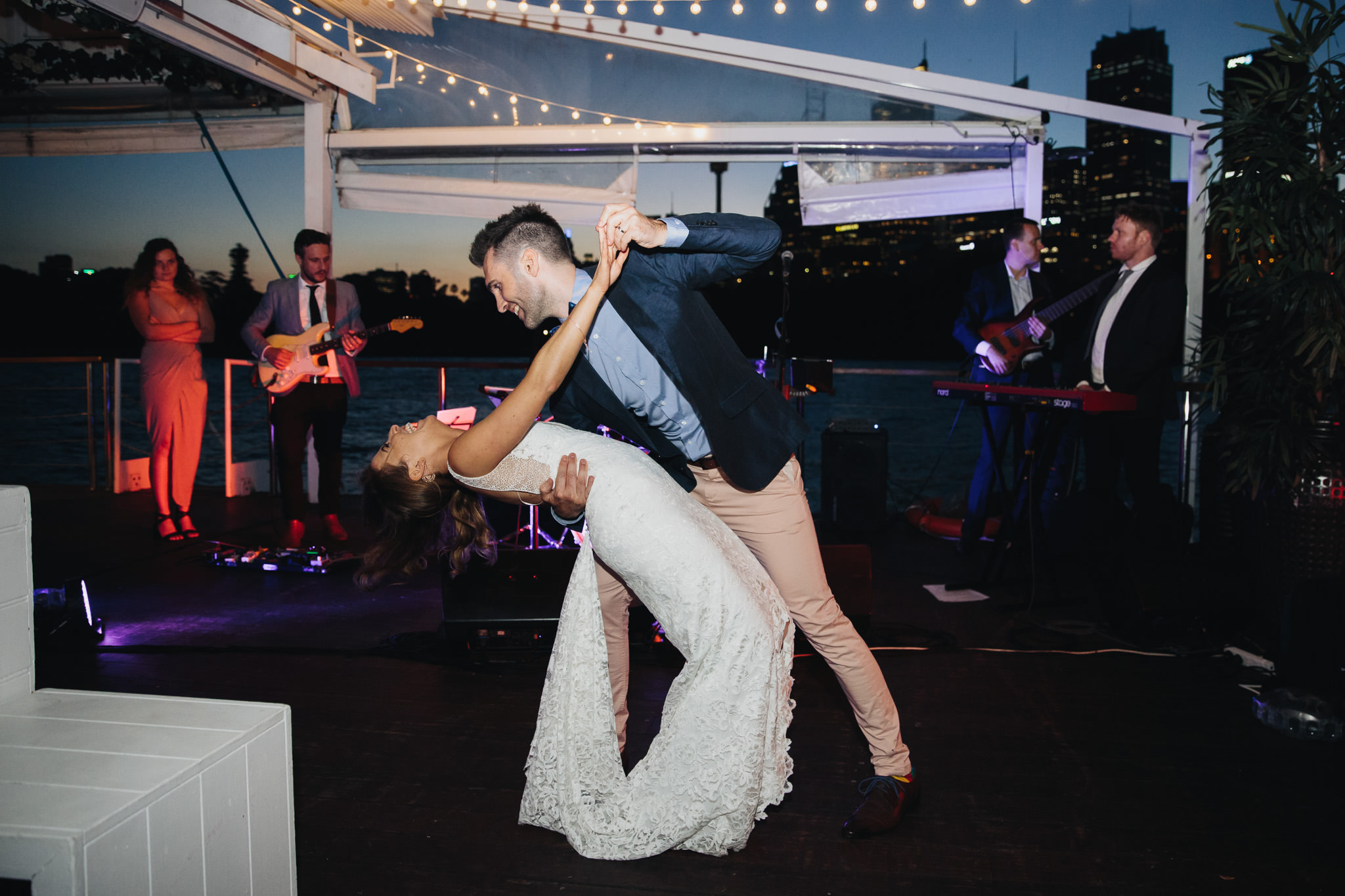 Bride and groom doing their first dance at their wedding on The Island Sydney Harbour